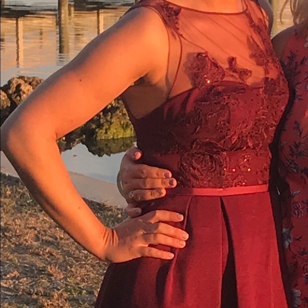 Oleg Cassini burgundy full length dress 4